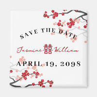 Red Sakura Double Happy Chinese Save the Date