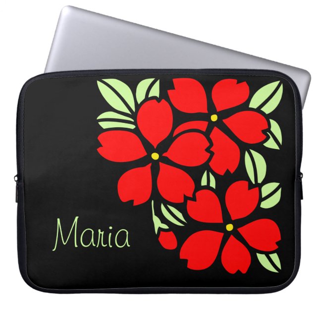 Red Sakura Japanisch Floral Kimono Laptopschutzhülle (Vorderseite)