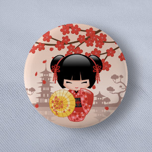 Red Sakura Kokeshi Doll - Japanisch Geisha Button