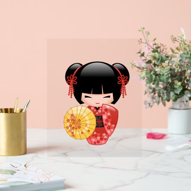 Red Sakura Kokeshi Doll - Japanisch Geisha Girl Acrylschild (Hochzeit)
