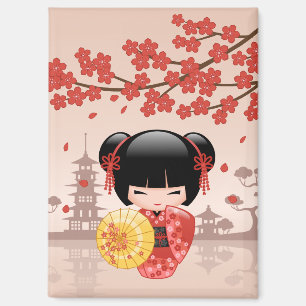 Red Sakura Kokeshi Doll - Japanisch Geisha Magnet