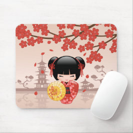 Red Sakura Kokeshi Doll - Japanisch Geisha Mousepad