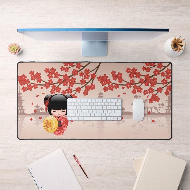 Red Sakura Kokeshi Doll - Japanisch Geisha Schreibtischunterlage (Büro 1)