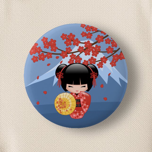 Red Sakura Kokeshi Doll - Niedlich Geisha Girl Button (Von Creator hochgeladen)