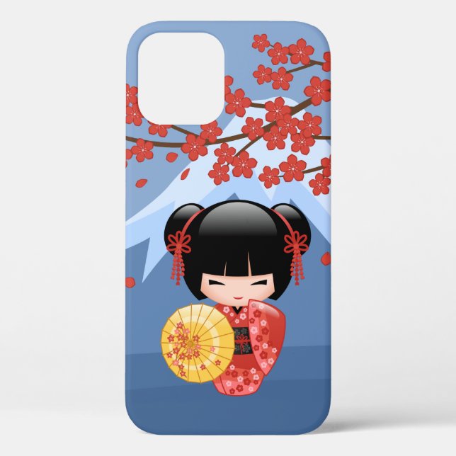Red Sakura Kokeshi Doll - Niedlich Geisha Girl Case-Mate iPhone Hülle (Rückseite)