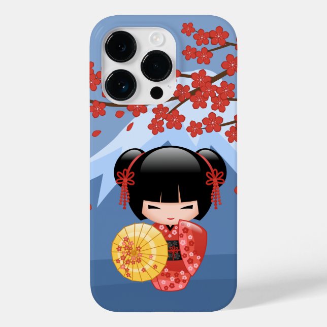 Red Sakura Kokeshi Doll - Niedlich Geisha Girl Case-Mate iPhone Hülle (Rückseite)