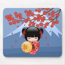 Red Sakura Kokeshi Doll - Niedlich Geisha Girl Mousepad