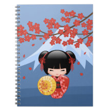 Red Sakura Kokeshi Doll - Niedlich Geisha Girl