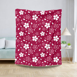 Red Sakura Pattern Sherpa Blanket Sherpadecke