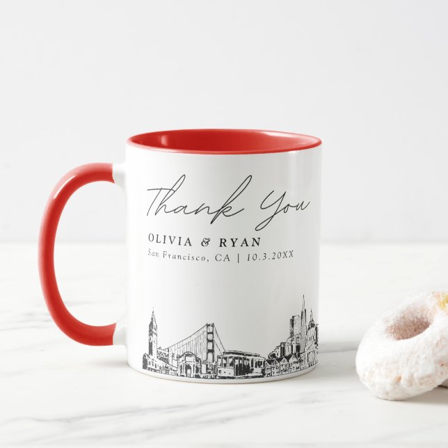 Red San Francisco Wedding Personalisiert Coffee Ta Tasse (Mit Donut)