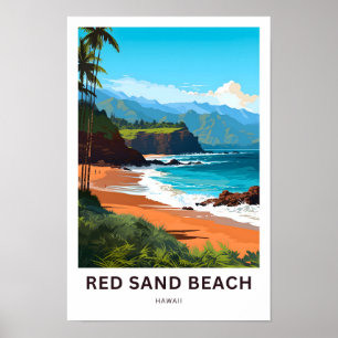Red Sand Beach Hawaii Travel Print Poster
