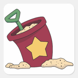 Red Sand Bucket mit Star und Shovel Quadratischer Aufkleber