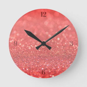 Red Sandy Glitter Runde Wanduhr