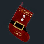 Red Santa Anzug Christmas Ich habe wirklich versuc Kleiner Weihnachtsstrumpf<br><div class="desc">Rot und Imitate Gold Glitzer Santa Claus Anzug mit Schneeflocken und "Lieber Santa,  ich wirklich versucht" Typografie. Verwenden Sie das Tool Anpassen,  um eigene Textinitialen hinzuzufügen,  Schriftart zu ändern. Siehe auch meine Winter Holidays Geschenksammlung.</div>