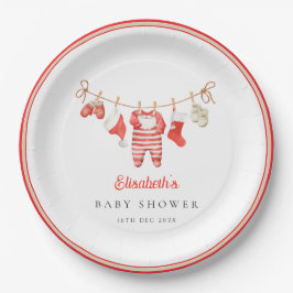 Red Santa Baby Baby Shower Pappteller