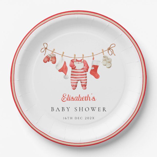 Red Santa Baby Baby Shower Pappteller (Vorderseite)