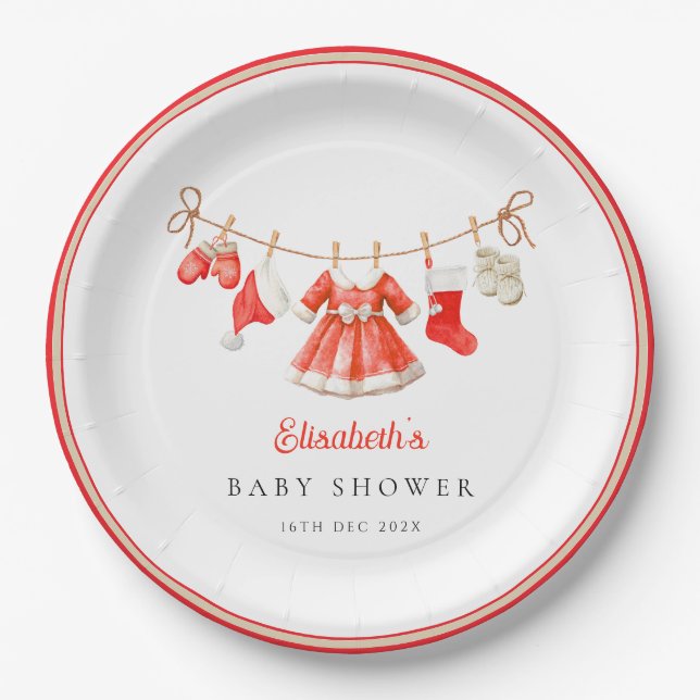 Red Santa Baby Baby Shower Pappteller (Vorderseite)