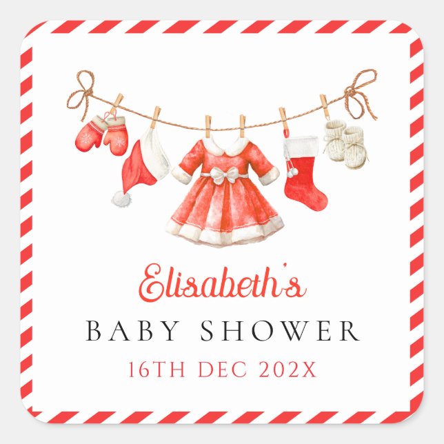 Red Santa Baby Baby Shower Quadratischer Aufkleber (Vorderseite)