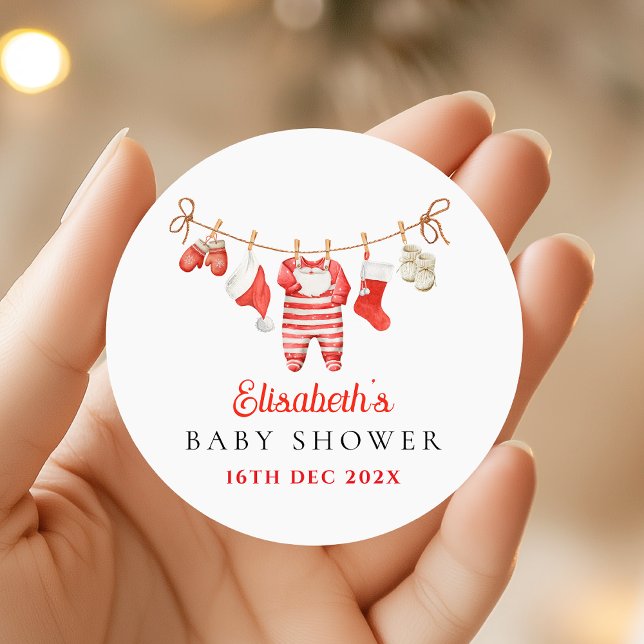 Red Santa Baby Baby Shower Runder Aufkleber (Von Creator hochgeladen)