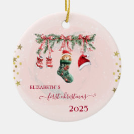 Red Santa Baby Bekleidung Weihnachtsleinenfest Keramik Ornament