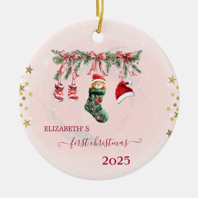 Red Santa Baby Bekleidung Weihnachtsleinenfest Keramik Ornament (Vorne)