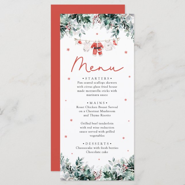 Red Santa Baby Christmas Baby Kleidung Baby Dusche Menükarte (Vorne/Hinten)