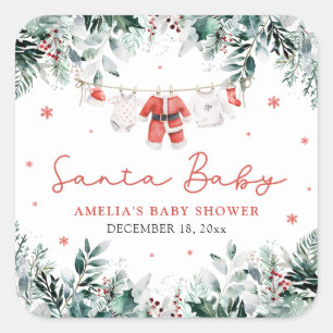 Red Santa Baby Christmas Baby Kleidung Baby Dusche Quadratischer Aufkleber