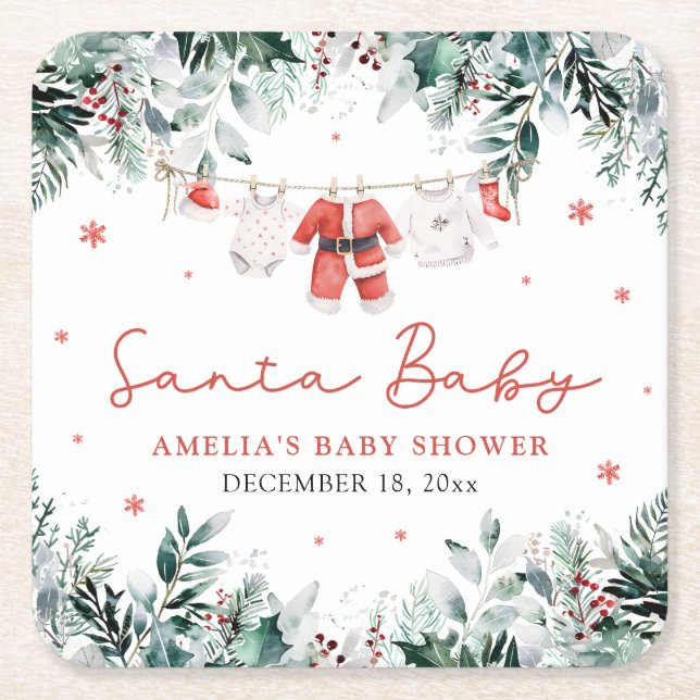 Red Santa Baby Christmas Baby Kleidung Baby Dusche Rechteckiger Pappuntersetzer (Vorderseite)