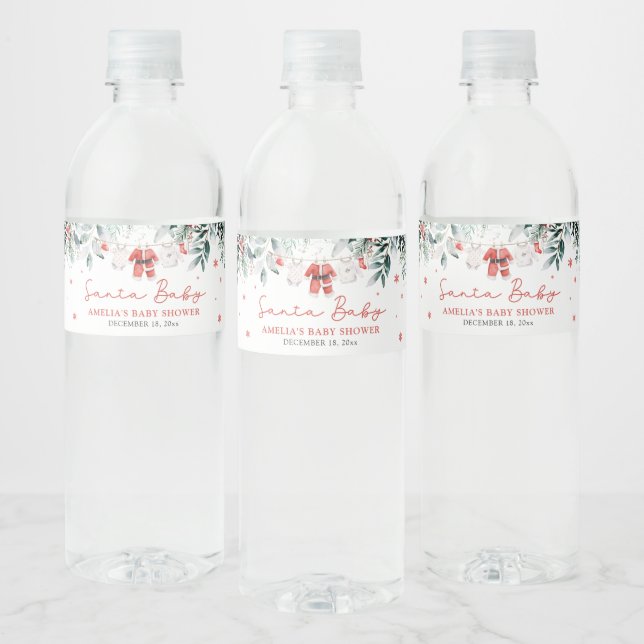 Red Santa Baby Christmas Baby Kleidung Baby Dusche Wasserflaschenetikett (Flaschen)