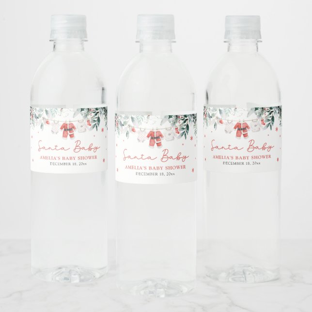 Red Santa Baby Christmas Baby Kleidung Baby Dusche Wasserflaschenetikett (Flaschen)