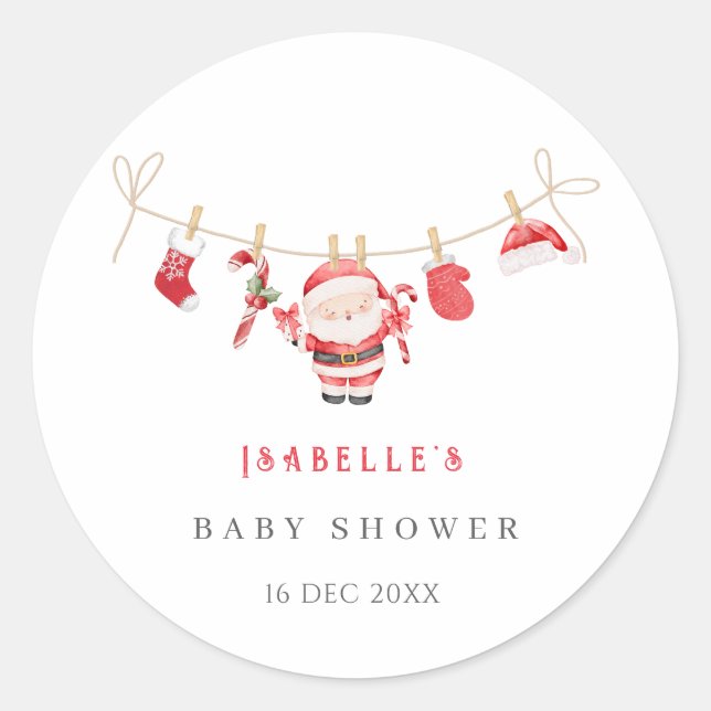 Red Santa Baby Christmas Baby Shower Stickers (Vorderseite)