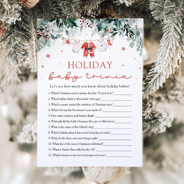Red Santa Baby Dusche Holiday Baby Baby Trivia Spi Einladung (Watercolor Red Santa Baby Shower Holiday Baby Trivia Game)