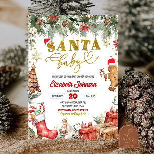 Red Santa Baby Floral Weihnachtsdusche Einladung