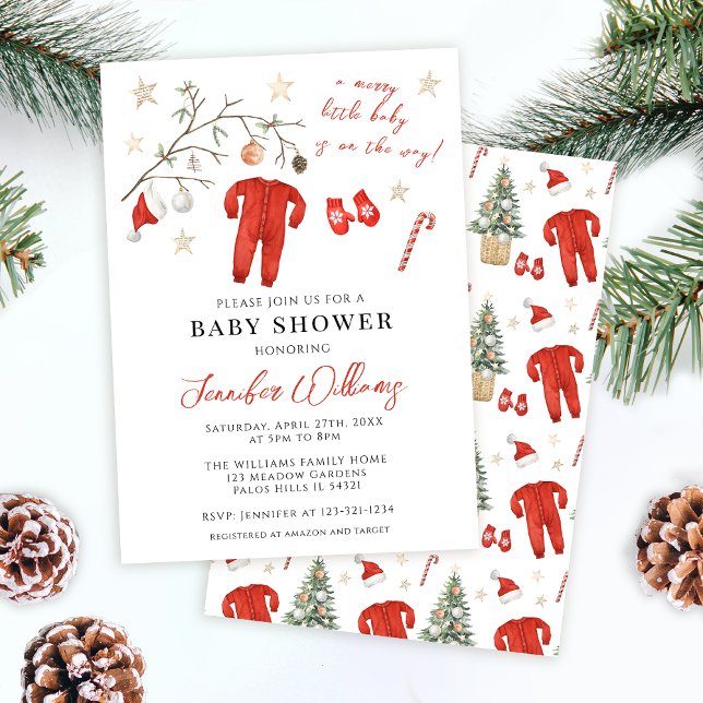 Red Santa Baby Weihnachts Winter Baby Dusche Einladung (Von Creator hochgeladen)