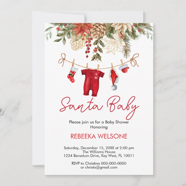 Red Santa Baby Weihnachtsdusche Einladung (Vorderseite)