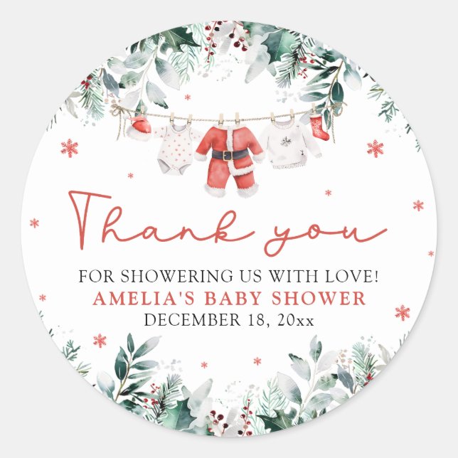 Red Santa Baby Weihnachtskleidung Baby Dusche Runder Aufkleber (Vorderseite)