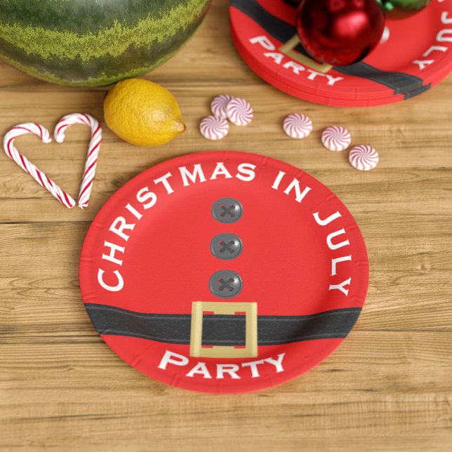 Red Santa Christmas im Juli Custom Pappteller (Fun and festive red Christmas in July paper plates just for you)
