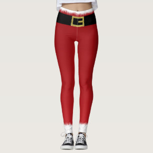 Red Santa Claus Belt & White Fur Weihnachten Leggings