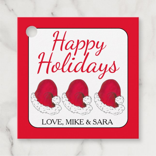 Red Santa Claus Hat Weihnachten glückliche Ferien Geschenkanhänger (Vorderseite)