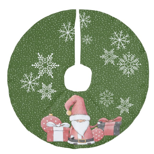 Red Santa Gnome mit Geschenken Imitate Linenbaum R Leinenimitat Weihnachtsbaumdecke (Vorderseite)