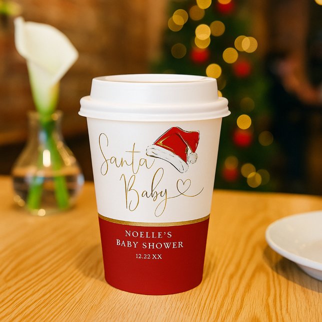 Red Santa Hat Christmas Santa Baby Baby Shower Pappbecher (Red Santa Hat Christmas Santa Baby Baby Shower Paper Cups)