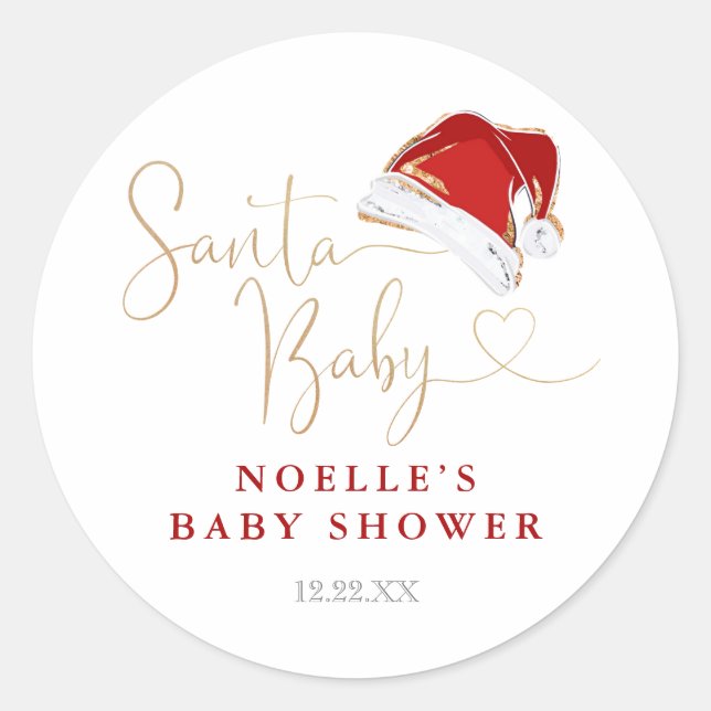 Red Santa Hat Christmas Santa Baby Baby Shower Runder Aufkleber (Vorderseite)