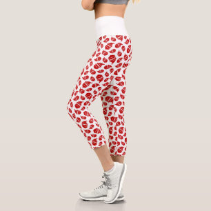 Red Santa Head auf weißem Hintergrund Muster Capri Leggings