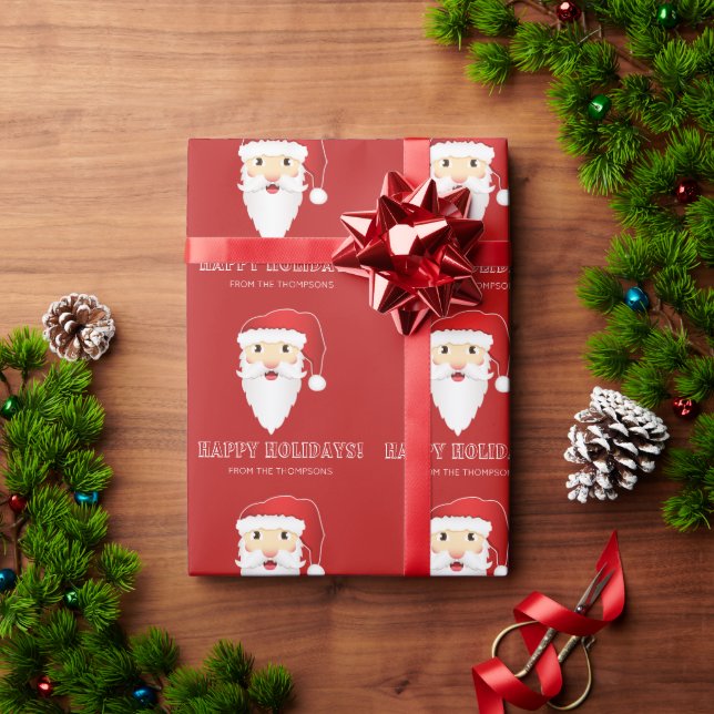 Red Santa Head Muster Happy Holidays Individuelle  Geschenkpapier (Feiertagsgeschenk)