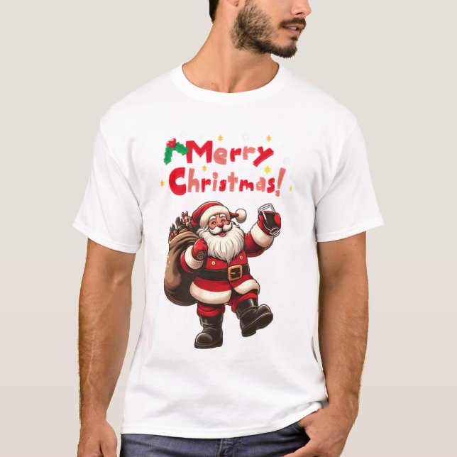 Red Santa Merry Weihnachtsgeschenk T-Shirt (Vorderseite)