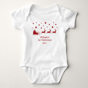 Red Santa Sleigh My First Christmas & Individuelle Baby Strampler