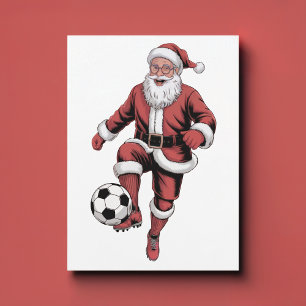 Red Santa Soccer Player Fun Weihnachtskarte Feiertagskarte