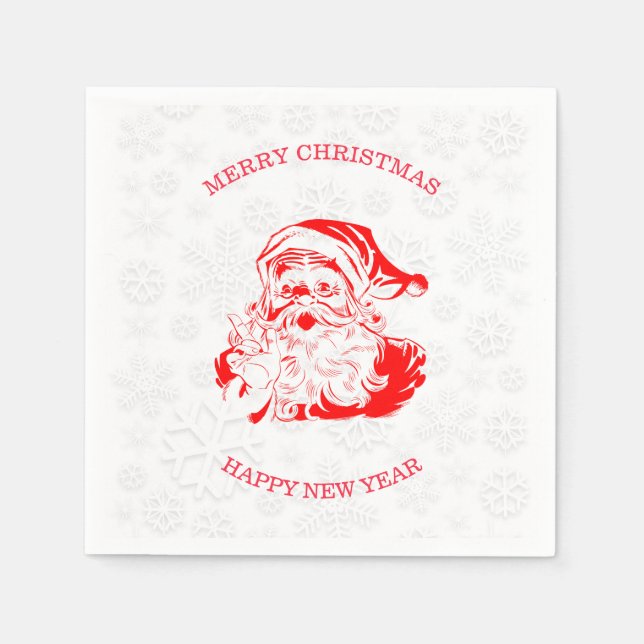 Red Santa White Snowflakes Serviette (Vorderseite)