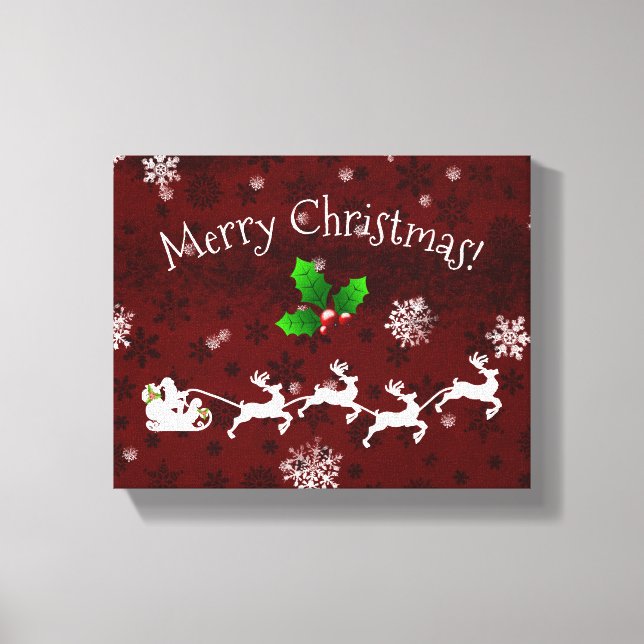 Red Santa's Sleigh und Rentier Canvas Print Leinwanddruck (Vorderseite)
