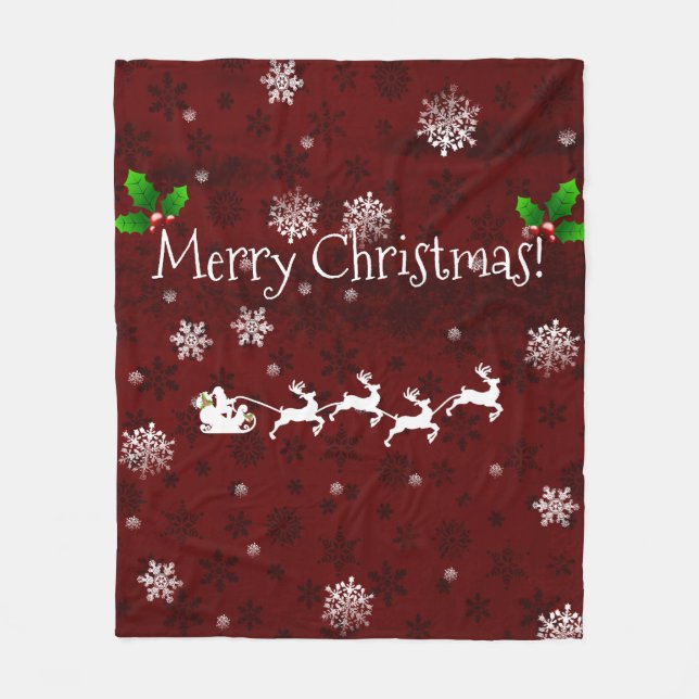 Red Santa's Sleigh und Rentier Fleece Blanket (Vorderseite)